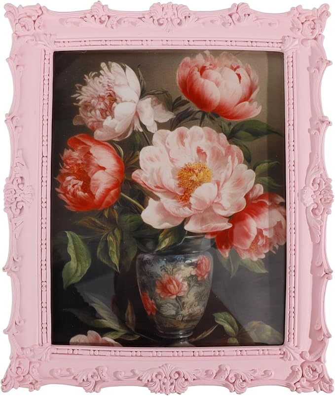 8x10 Picture Frames with Embossed Vines Design and Glass Front Hand-Crafted Resin Photo Frame with Easel & Hook for Tabletop & Wall Hanging Ornate Baroque Vintage Home Room Decor (Pink)