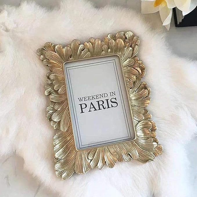 CISOO Vintage 5x7 Picture Frame Antique Photo Frame Table Top Display and Wall Hanging, Retro Home Decor, Ornate Photo Gallery Art (Pale Gold)