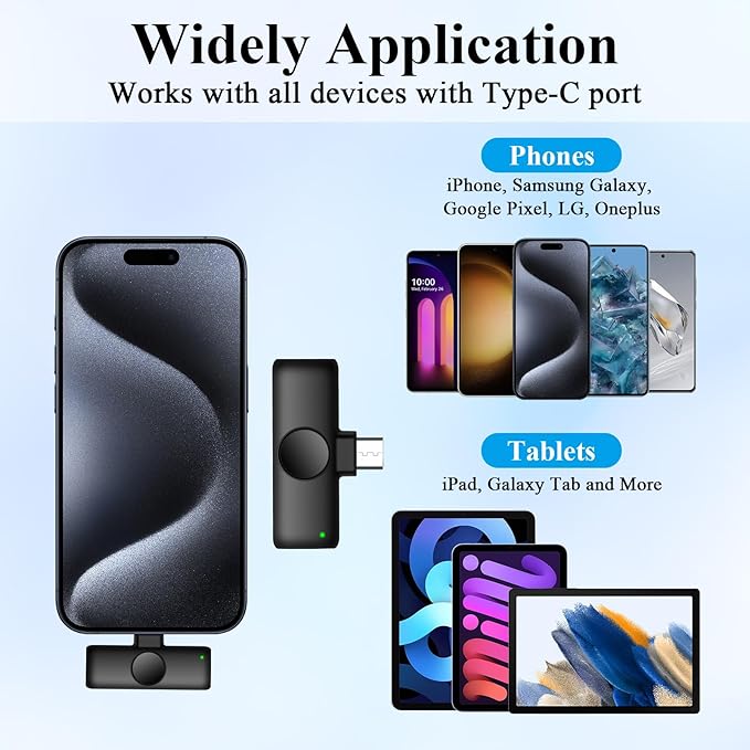 Professional Wireless Microphone for iPhone, Android, 2pcs Type C Wireless Microphones with Crystal Clear Sound Quality, Mini Microphone Plug-Play for Interview Video Podcast Vlog YouTube Tiktok