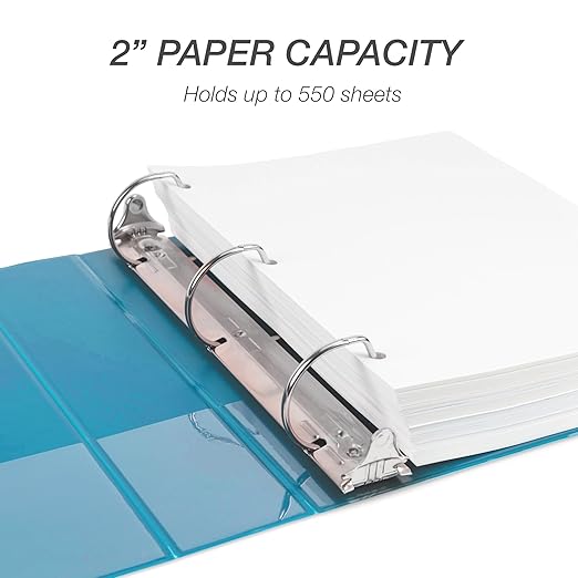 Samsill Durable 2 Inch Binder, Made in The USA, D Ring Binder, Customizable Clear View Cover, Sky Blue, Holds 475 Pages