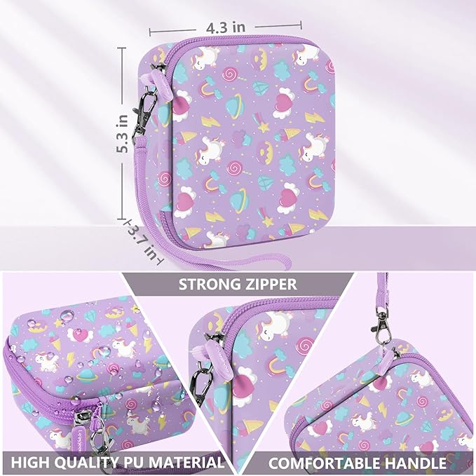 Leayjeen Kids Camera Case Compatible with ESOXOFFORE/Dylanto/GKTZ/HiMont/CAMCLID Kids Camera Instant Print for Holiday Gifts and Birthday Gifts for Kids 3-12 Years Old - Purple Unicorn (Case Only)