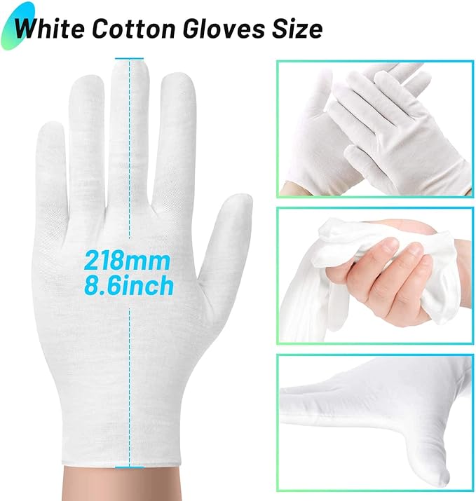 Cotton Gloves for Dry Hands, Paxcoo 20 Pairs Large White Cotton Gloves for Cosmetic Moisturizing and Inspection