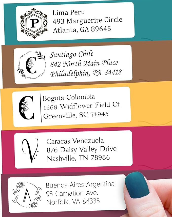 Personalized Return Address Labels Monogram - High Gloss Custom Mailing Labels on Sheets - Self-Adhesive Return Stickers for Envelopes with Crisp Printing Design (Small Labels White)