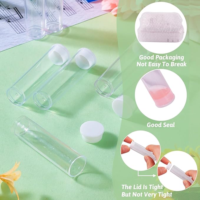 Craftdady 100Pcs Transparent Clear Plastic Small Empty Storage Tubes Bead Container Set Test Bottles Organizers Boxes with Lid 2.16x0.59 (55x15mm)