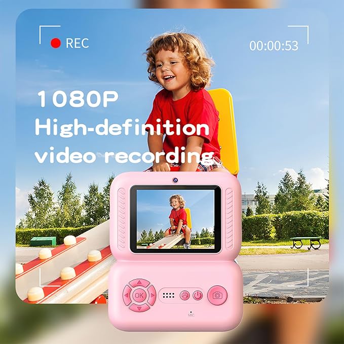 Kids Camera Instant Print, Instant Camera with 4 Roller Photo Paper & 32GB Card, 1080P Dual-Lens Digital Camera for Kids, Boys and Girls Toys Gifts for Teenage Girls Kids Toys for Ages 8-13 (Pink)