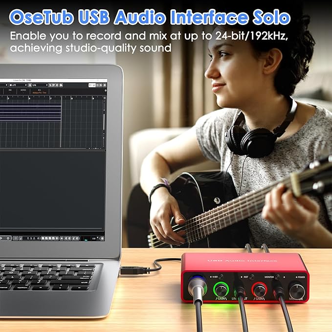 24Bit/192kHz USB Audio Interface with 48V Phantom Power - Studio Quality Recording for Musicians, Vocalists & Podcasters | Plug & Play | Works with Mac/PC & DAWs | Perfect for Home Studio & Streaming