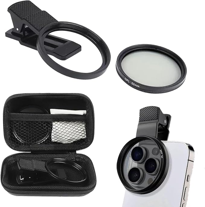 52mm Clip-On Cpl Phone Camera Lens Filter, Enhance Photo Quality,Polarizer Circular Filter,for Photography Enthusiasts,Ultra Slim Multi- Coated Cpl Filter Compatible with iPhone 15/14/13 Samsung