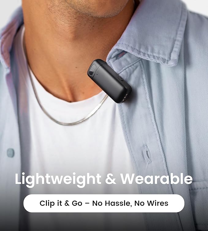 Mini Wireless Lavalier Microphone for iPhone/Android/Laptop, Plug & Play mini Mic with USB C Receiver and Lightning Adapter, Noise Reduction Clip on Wireless Microphone for TikTok, YouTube