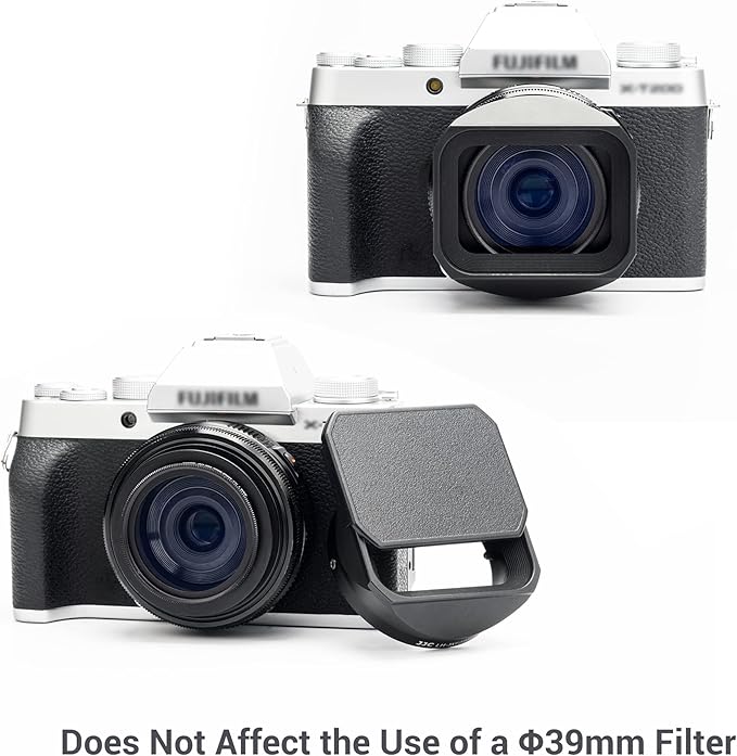 JJC Square Metal Camera Lens Hood Cover with Lens Cap Replaces LH-XF27 for Fujifilm XF 27mm F2.8 R WR & XF 27mm F2.8 Lens & XF 23mm F2.8 R WR on X-T5 X-T4 X-T3 X-T2 X-T30 II X-T20 X-T10 X-H2S X-H2