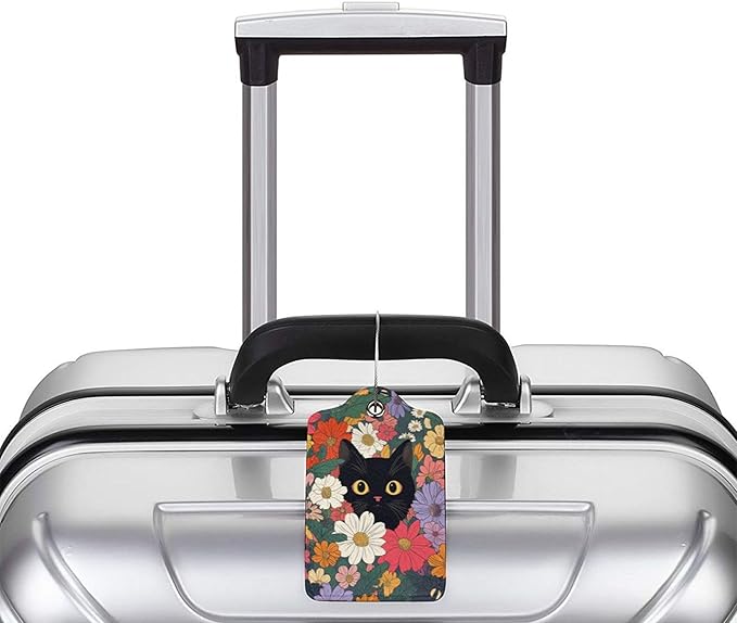 2 Pack Luggage Tag for Suitcase, Cute Unique Leather Suitcase Tags Identifiers with Privacy Name Address Labels & Durable Steel Loop for Women Men Travel