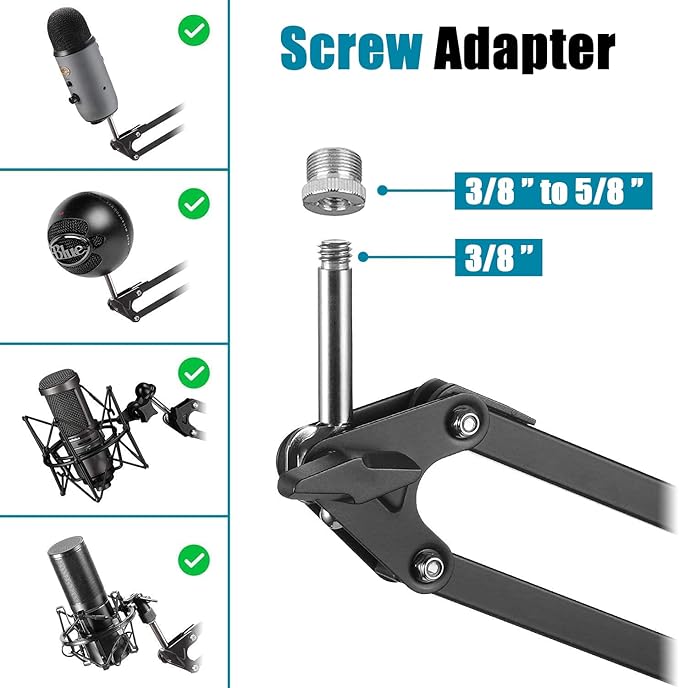 GLEAM Boom Arm Microphone Mic Stand for Blue Yeti HyperX QuadCast SoloCast Snowball Fifine Shure SM7B and other Mic, Medium