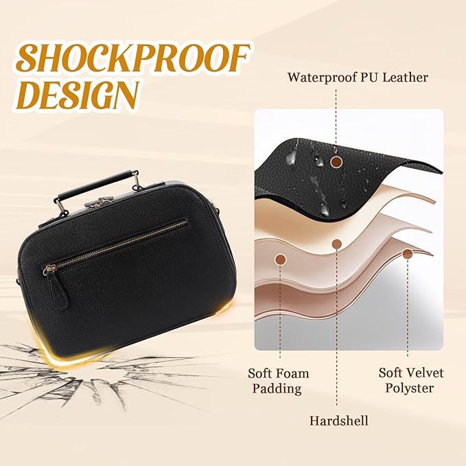 Camera Sling Bag, Waterproof PU Leather Crossbody Camere Bag for Photographers, Small Shockproof Case with Removable Dividers for DSLR/SLR/Mirrorless, 5L Black
