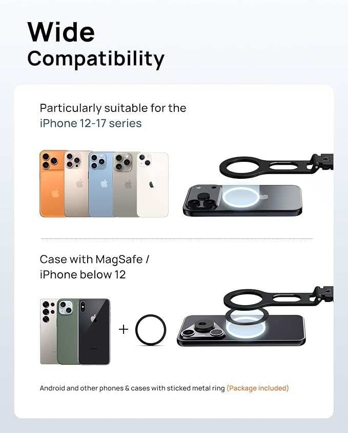 SODI Magnetic Phone Tripod Stand for iPhone - Strong Magnet Foldable Cell Phone Stand for Vlog, Gym, Travel Essentials, Mini Tripod Phone Stand Compatible with iPhone 17 16 15 14 13 12 Series (Black)