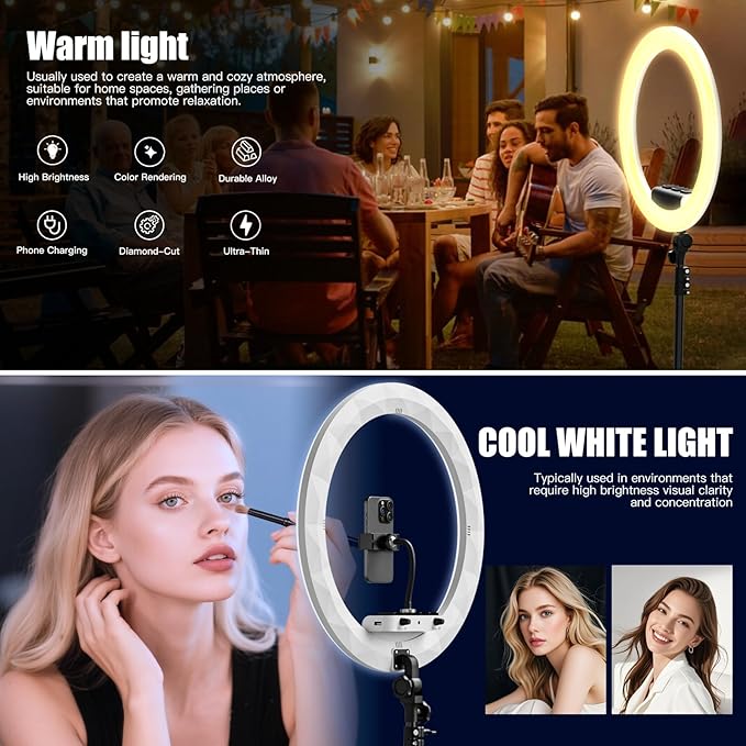 Ring Light with Stand and Phone Holder, 19" Ring Light Tripod for iPhone, Professional LED Circle Light with 78" Tripod, Selfie Ringlight for Live Streaming, Makeup, Barber, TikTok, YouTube, White