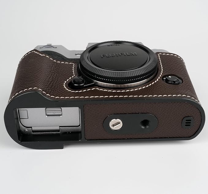 Uchandmade Handmade Genuine Leather Camera Half Case for Fujifilm X-T50/Fujifilm X-T50 Camera Case/Fujifilm X-T50 Case - Top Layer Cowhide Body + Metal Base Plate (Dark Coffee)