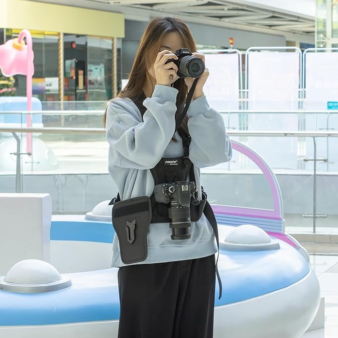 FOMITO Multi Camera Carrying Chest Harness System Vest with Side Holster for Canon for Nikon for Panasonic for Olympus for Sony A7R A7S A7II A7RII A58 A99 A6000 A6300 DSLR