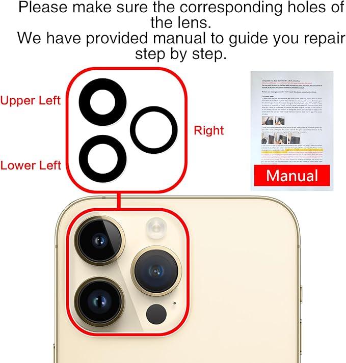 2PCS ASDAWN Back Rear Camera Lens Glass Replacement for iPhone 14 Pro Max and 14 Pro Camera Glass Lens Replacement with Pre-Installed Adhesive + Repair Tool Kit + Installation Manual