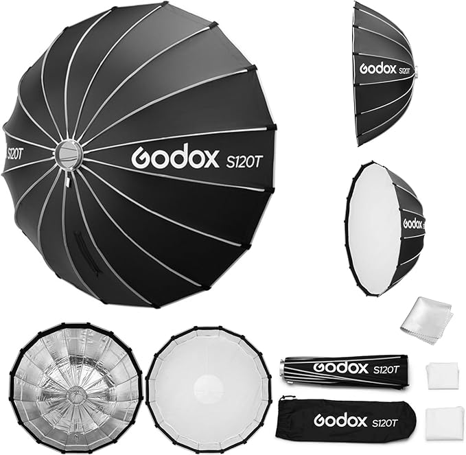Godox Softbox Godox S120T 120cm/47.3in Quick Release Umbrella Softbox, Bowens Mount with Removable Front and Inner Diffusers for Photography, Live Streaming and Travel