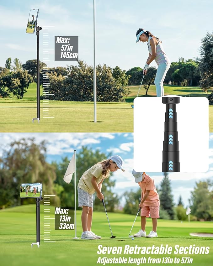 Phone Golf Monopod Selfie Stick for Magsafe, Adjustable Magnetic Golf Phone Holder Stand for Training Aid, Record Swing, Alignment Rod, for iPhone 17 Pro Max 16 15 14 13 12 11, Android All CellPhone