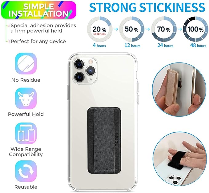 Universal Phone Grip Holder for Hand - Wireless Charging Compatible - Universal Finger Strap Phone Holder Compatible with Most Smartphones (Grey Black) -2Pack