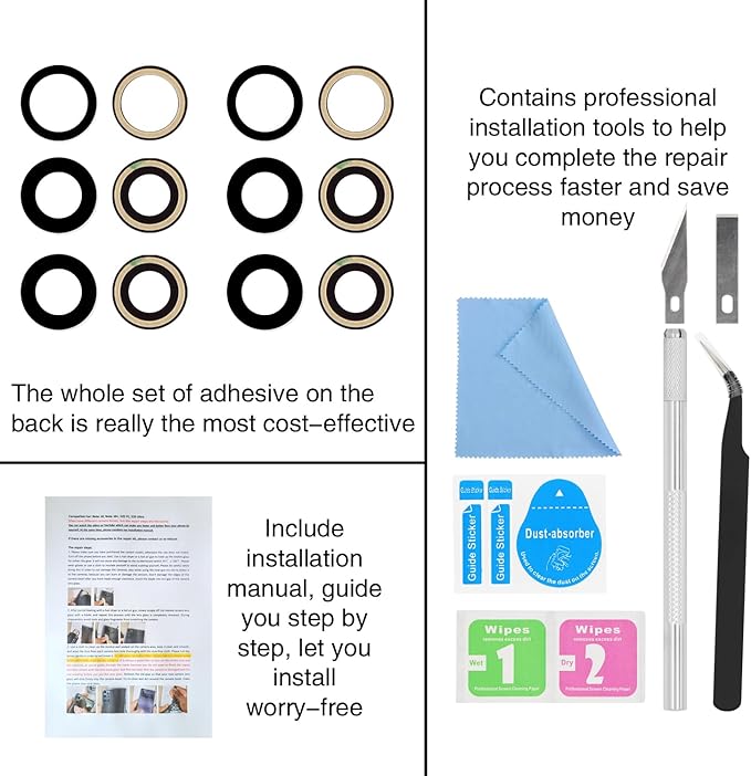 for ASDAWN Back Rear Camera Lens Glass Replacement for iPhone 17 Pro Max and 17 Pro Camera Glass Lens Replacement with Pre-Installed Adhesive + Repair Tool Kit + Installation Manual