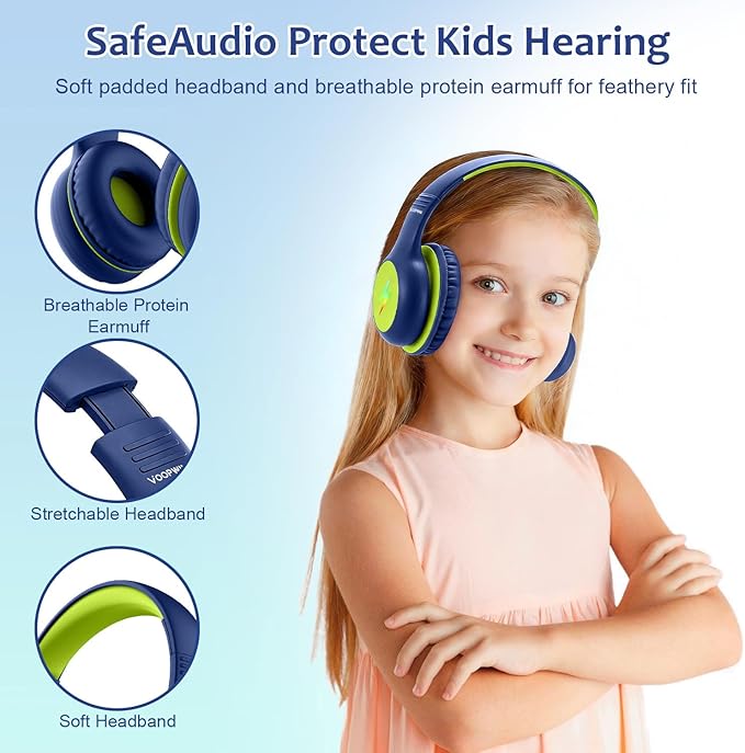 Kids Headphones Wired with Microphone, USB Type C Headphones for Kids Girls Boys with Cord/LED Lights/85/94dB Volume Limit, Portable Over Ear Headphones for School/Travel/Tablet/iPad