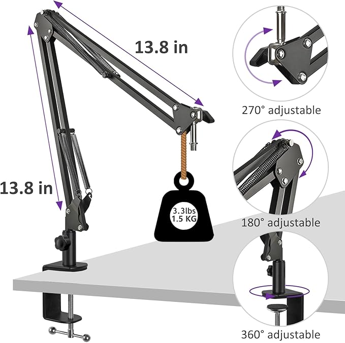 Adjustable Seiren Mic Boom Arm, Mic Stand Compatible with Razer Seiren X Mini V2 V3 USB Streaming Microphone for Recording, Gaming, Podcast