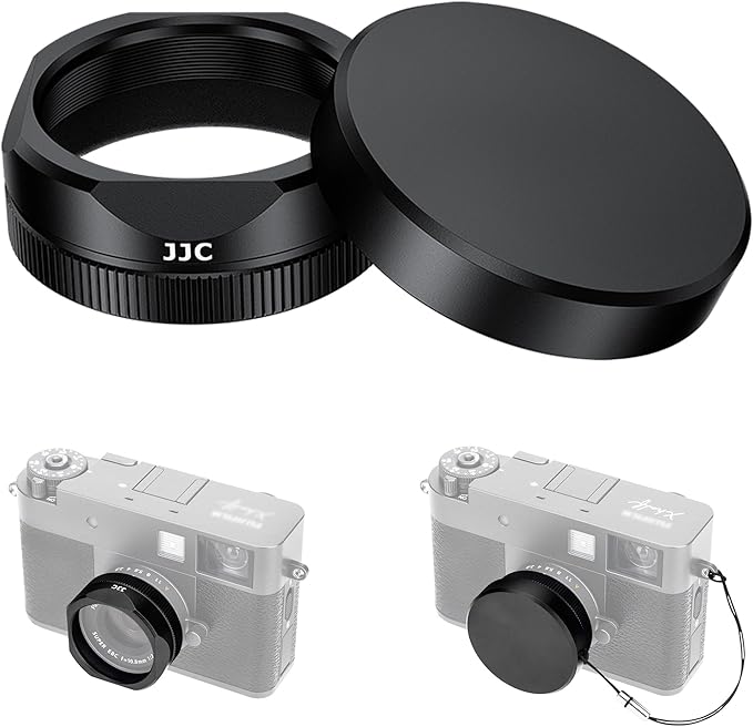 Metal Square X Half Lens Hood Sun Shade with Lens Cap for Fuji Fujifilm X Half Xhalf Digital Camera, Protective Cover Shading Hood Protector, Block Stray Light Reduce Flare - Black