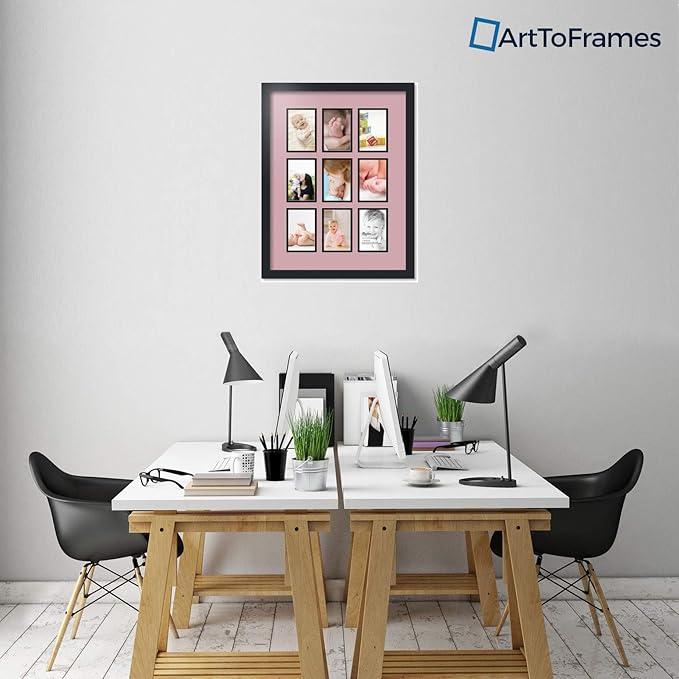 ArtToFrames Collage Photo Frame Double Mat with 9-4x6 Openings with Satin Black Frame and Seashell mat.