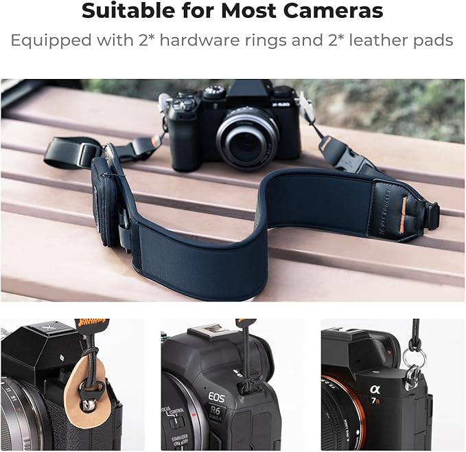 K&F Concept Camera Neck Strap for Photographers, Soft Neoprene Adjustable Shoulder Belt with Zipped Pockets
