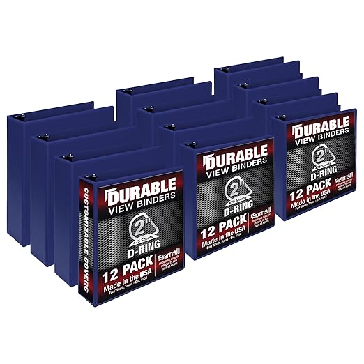 Samsill Durable 2 inch 3 Ring Binder, Made in USA, D Ring Binder, FSC 100% Recycled Chipboard, Blue, 12 Pack
