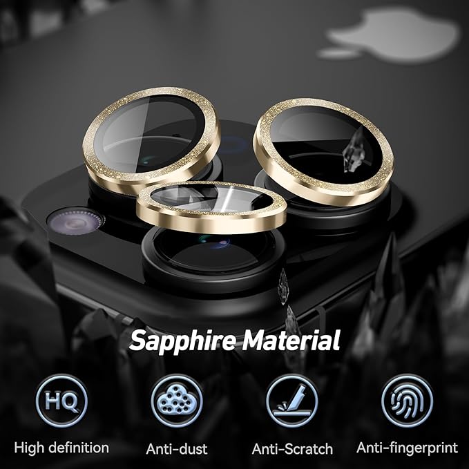 Jeluse Camera Lens Protector for iPhone 17 Pro Max/17 Pro/16 Pro Max/16 Pro/15 Pro Max/15 Pro/14 Pro Max/14 Pro, 9H Tempered Glass Screen Protector Cover Alignment Kit Metal Individual Ring