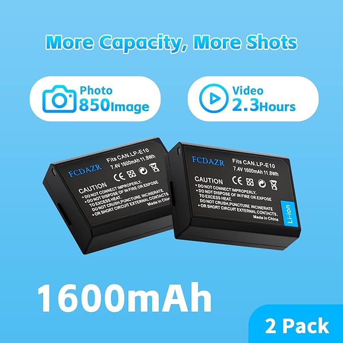 LP E10 Battery(2-Pack) and Dual Charger for Canon LP E10,EOS Rebel T7 T6 T5 T3 T100,Kiss X50 X70 X80 X90,EOS 1100D 1200D 1300D 1500D 2000D 3000D 4000D Cameras