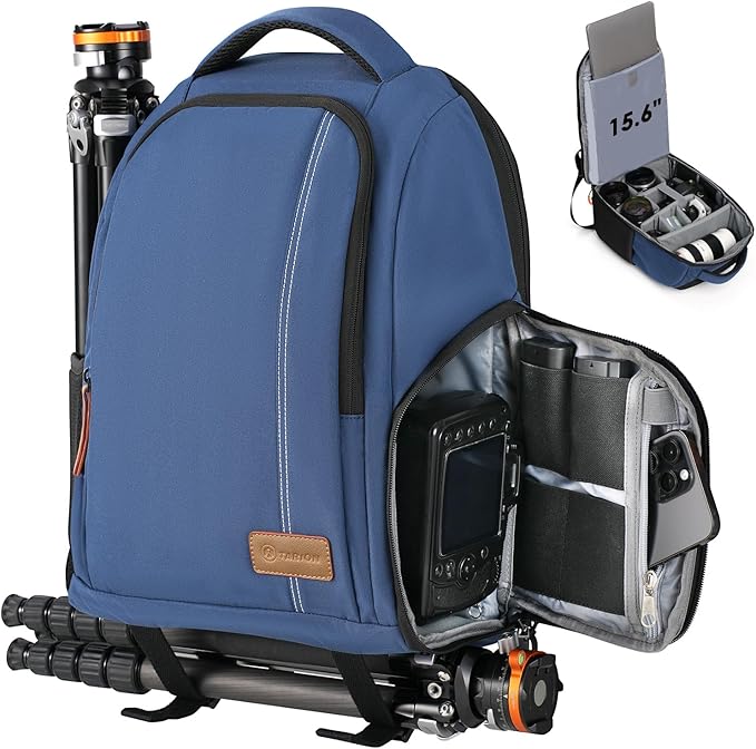 TARION Large Camera Backpacks for Photographers - Waterproof Camera Bag Photography backpack with 15.6" Laptop Compartment Rain Cover Side Access Tripod Holder(TB04 Blue)