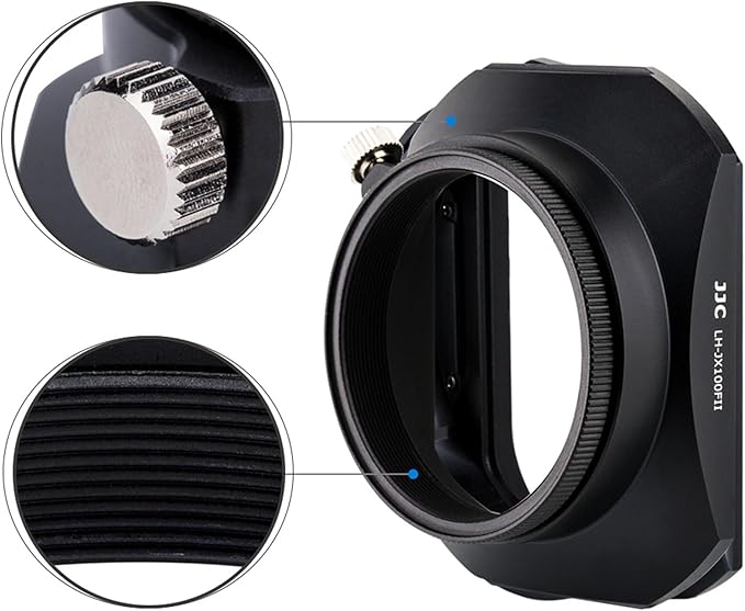 Metal Square Lens Hood with Lens Cap Protector & 49mm Thread Filter Adapter Ring for Fujifilm X100VI X100V X100F X100T X100S X100 X70 Camera Replaces Fuji LH-X100 Lens Hood & AR-X100 Adapter Black