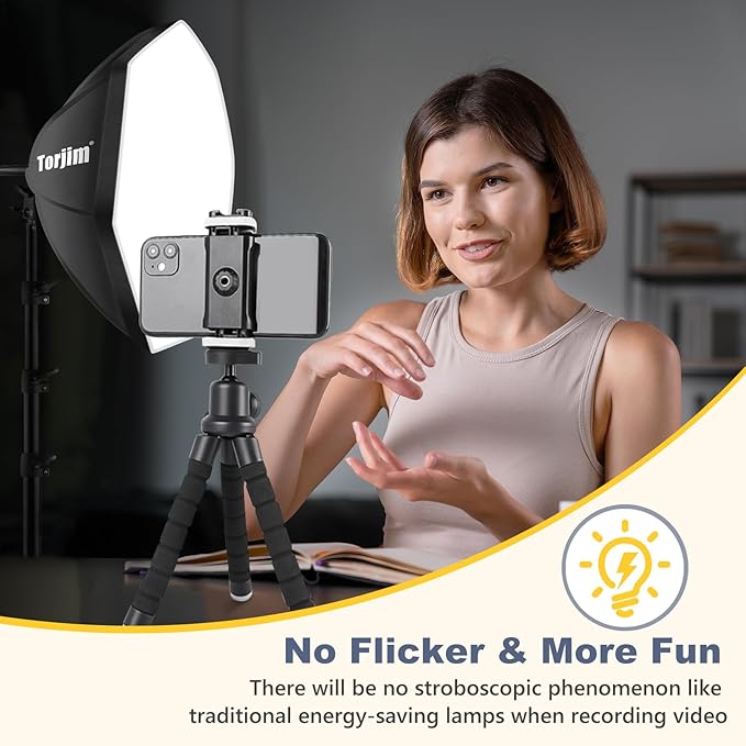 Torjim Softbox Photography Lighting Kit, 20'' x 20'' Professional Softbox Lighting Kit with 85W 3000-7500K LED Bulbs, Studio Lights for Photography/Video Recording/Live Streaming