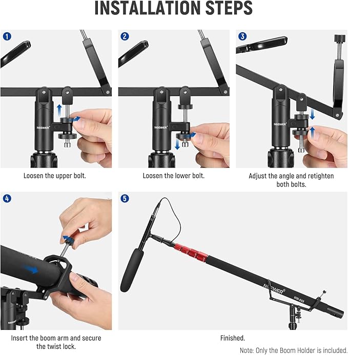 NEEWER Mic Boom Pole Support Holder with 5/8" Stud for Light Stand Boom Arm C Stand, Metal Nonslip DSLR Video Microphone Shotgun Mount Adapter, -15°/+30° Tilt, Max Load: 17.6lb/8kg, CM-NA-2