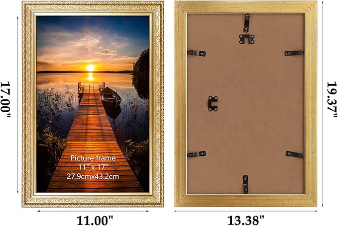 Edenseelake 11x17 Picture Frames Set of 2, Vintage Gold 11 x 17 Poster Frame for Wall Hanging Vertical and Horizontal