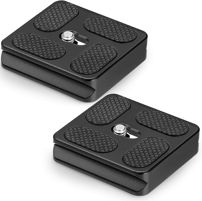 Frienda 2 Pieces Metal Quick Release Plate with 1/4''-20 Camera Screw Tripod Mount Plate Fits Standard for DSLR Camera Tripod Ball Head (Black,Pu40)