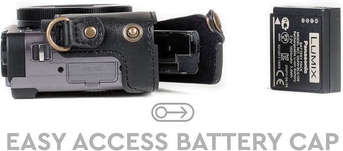 MegaGear MG1258 Ever Ready Leather Camera Case compatible with Panasonic Lumix DC-ZS80, DC-ZS70, DC-TZ95, DC-TZ90 - Black