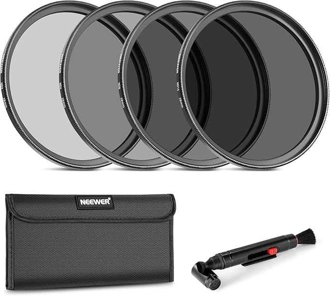 NEEWER Fixed ND Filter Kit 58mm ND2 ND4 ND8 ND16 Neutral Density Filter and Accessory Kit, Lens Pen, Filter Pouch Included