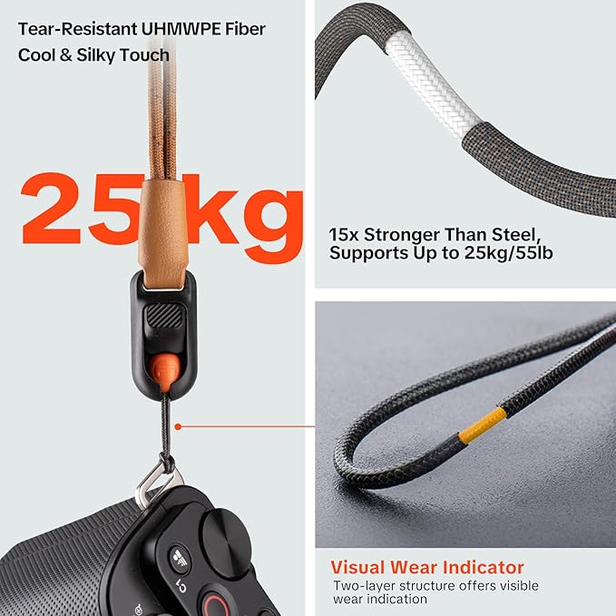 PGYTECH Camera Wrist Strap Slim Vintage Style, Adjustable Quick Release Anti-Drop Leather Hand Strap for Fujifilm/Sony/Canon Camera/Smartphone, Retro Camera Strap, 55.1lb Capacity, Midnight Black