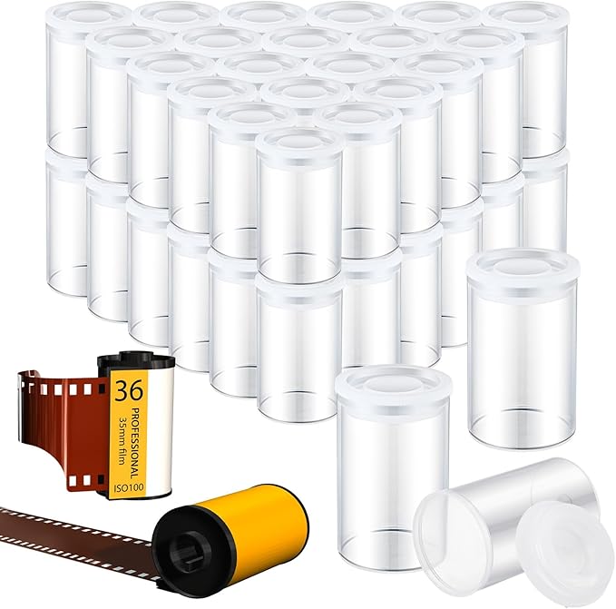 Wenqik 50 Pcs Film Canisters with Caps for Rockets 35 mm Plastic Empty Film Canister Holder Camera Reel Containers for Beads Fish Hook Keys Small Accessories Storage(Clear)