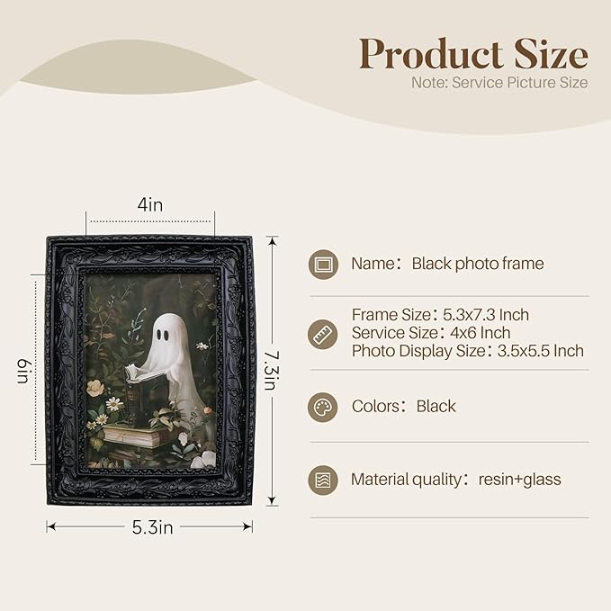 Cuspin Gothic Picture Frame Set of 2, Vintage Ornate Black Resin Frames (4x6 Rectangle & 3x3 Round), Baroque Decorative Photo Frames with Plexiglass Front, Tabletop Easel & Wall Mount