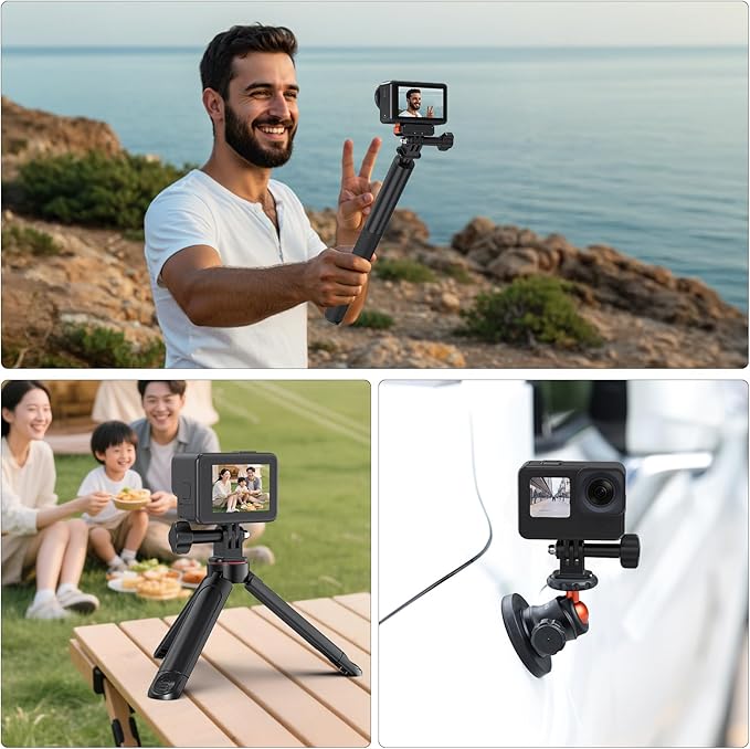 VRIG 1/4" Tripod Adapter Mount for Go Pro, Lightweight Narrow Base, 1/4-20 Screw Hole Action Camera Tripod Mount Compatible with Hero 13 12 11 10 9 8 7 6 5 4 3 2, DJI osmo, Insta 360