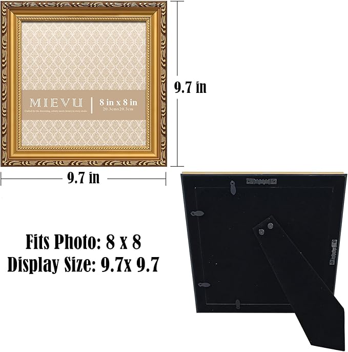 8×8 Picture Frame - Gold Picture Frames for Wall Hanging, Ornate Photo Frame for Horizontal or Vertical,Vintage Frames,Christmas Frames,with Durable Plexiglass