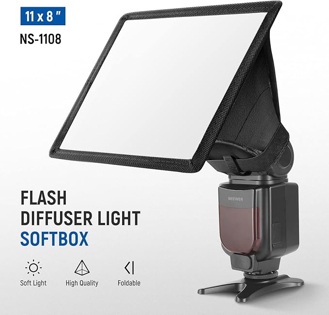 NEEWER Flash Diffuser Light Softbox 11" x 8", Universal, Collapsible with Storage Pouch Compatible with Canon Nikon Sony Godox Yongnuo NEEWER speedlight