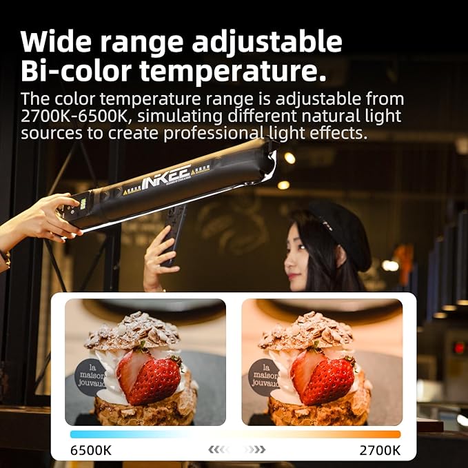 INKEE GC12 12W Bi-Color Handheld Inflatable Light LED Tube Light Video Light, 2700K-6500K Portable LED Video Light with Built-in Battery, CRI 95+, for Photography & Video Recording
