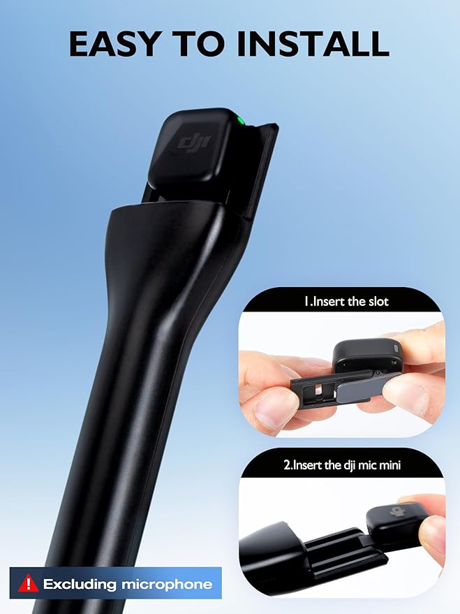 Handheld Mic Stand with Pop Filter for DJI Mic - Interview Grip & Mount Adapter Compatible with DJI Mic Mini/2 & Rode Wireless GO/II, Includes 1/4" Thread (1 Foam Cover)