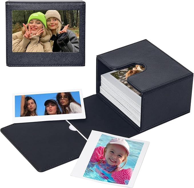 CAIYOULE Picture Holder Case for Fujifilm Instax Wide/EVO/Wide 400/300/210/Polaroid I-Type/Now/OneStep/GO Instant Camera Films, Photo Storage Box with Photo Pouch Can Hold 50+ Films, Black